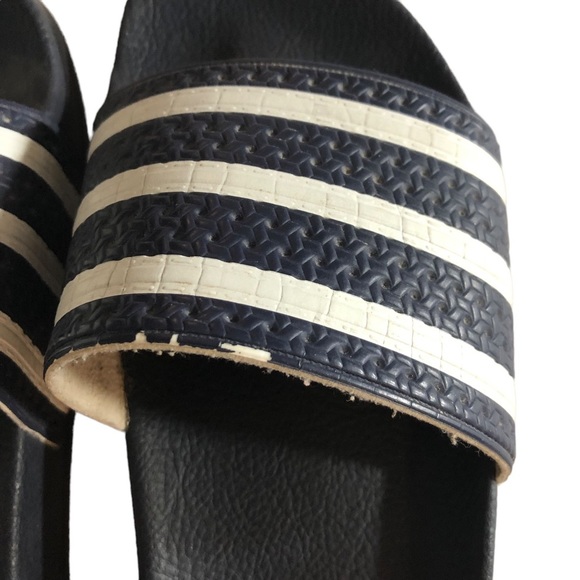 𝅺Adidas Navy Blue Three Stripe Slides Size 9 - Picture 5 of 8